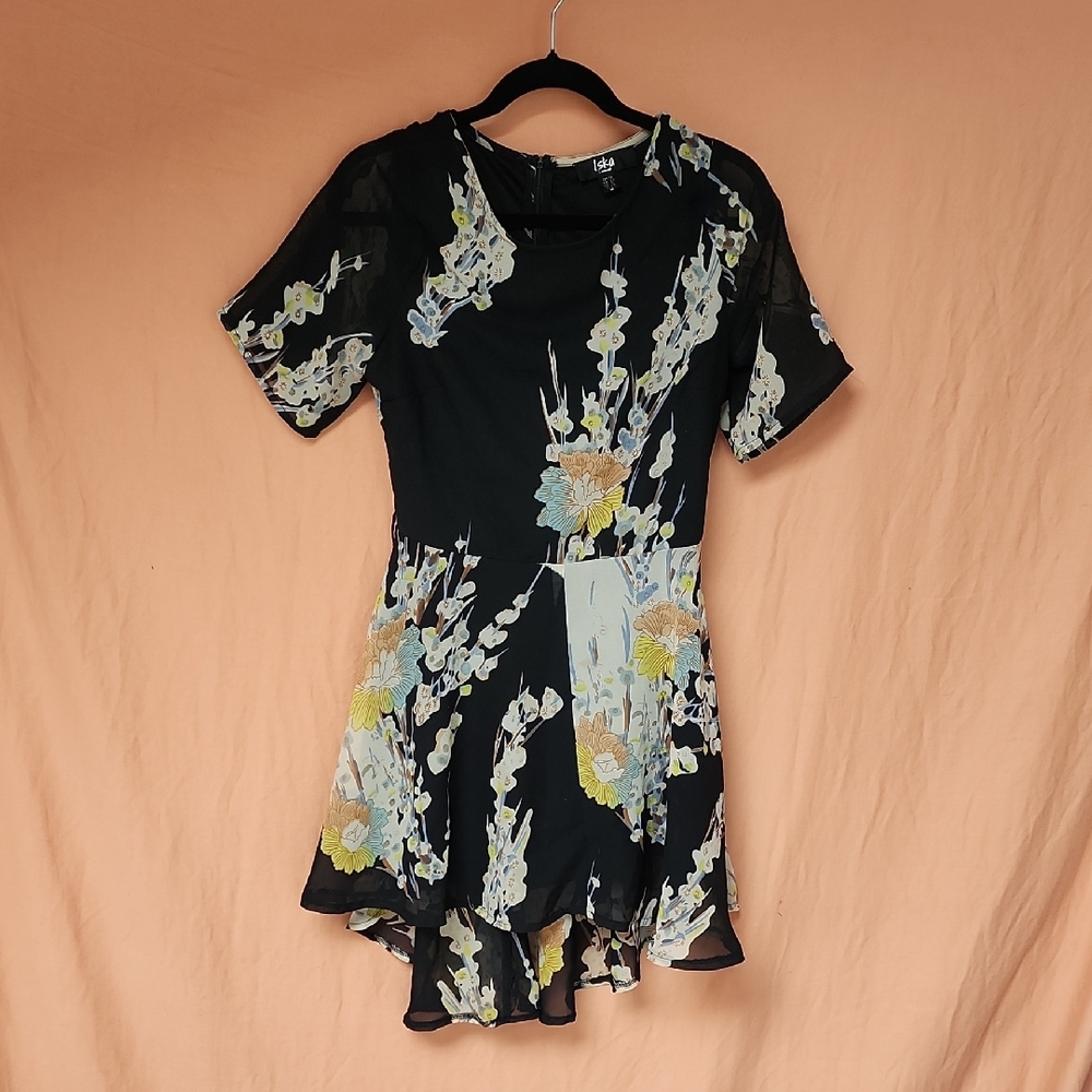 Iska London Black Floral High Low Dress